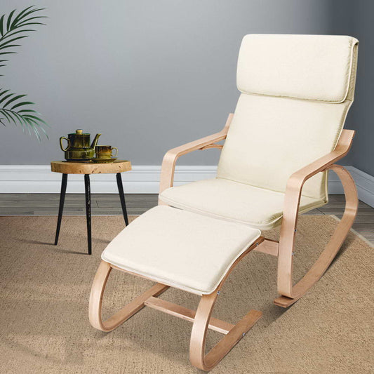 Artiss Rocking Armchair Footstool Bentwood Beige