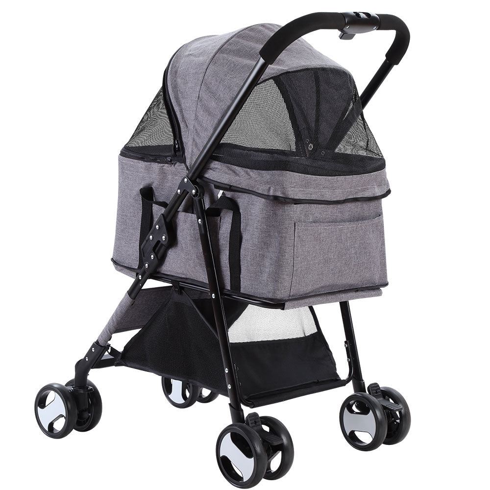 i.Pet Pet Stroller Dog Pram Cat Carrier Travel Large Pushchair Foldable 4 Wheels Grey