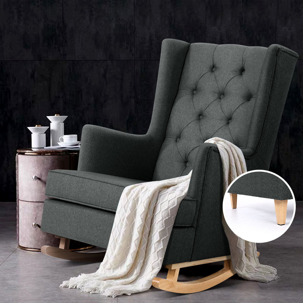 Artiss Rocking Chair Armchair Linen Fabric Charcoal Gaia