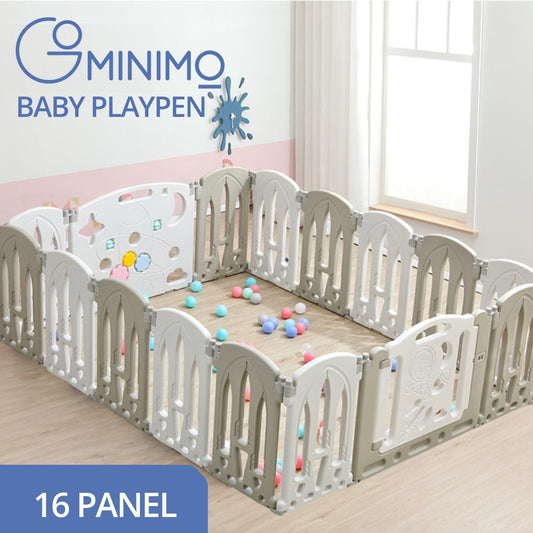 GOMINIMO Foldable Baby Playpen with 16 Panels (White Grey)