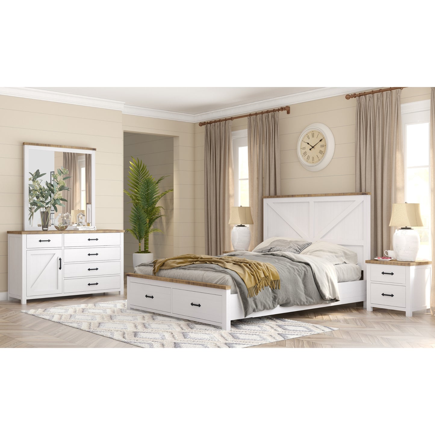 Grandy Set of 2 Bedside Tallboy Bedroom Furniture Package Set White Brown