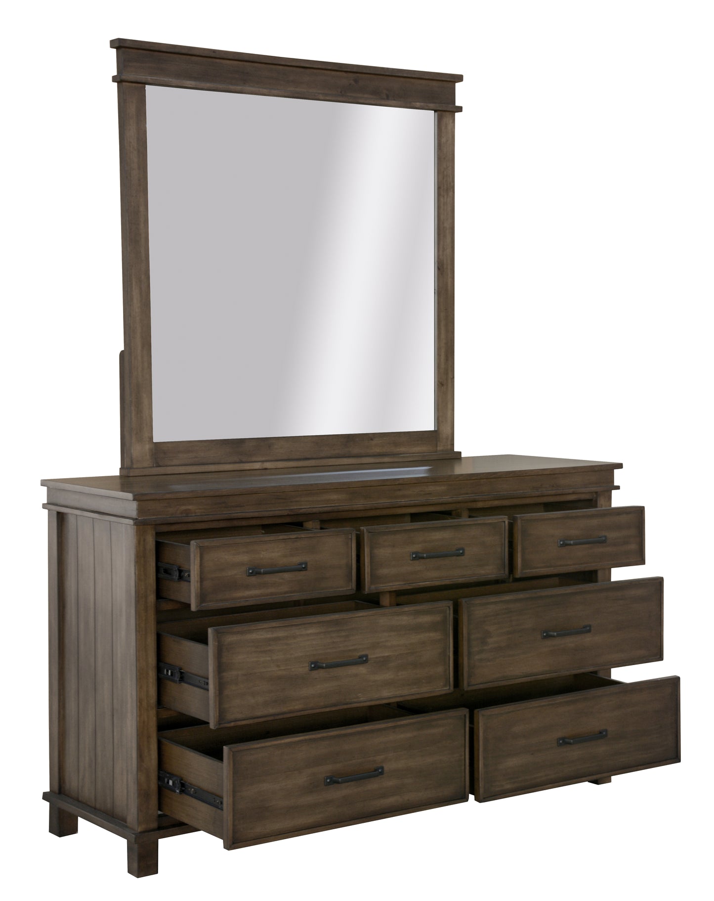 Lily Dresser Mirror 7 Chest of Drawers Tallboy Storage Cabinet - Rustic Grey