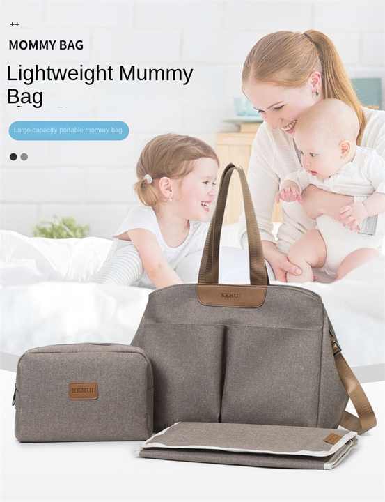 Grey Multi-functional Baby Diaper Bag with Changing Mat - Travel & Stroller-Friendly Design