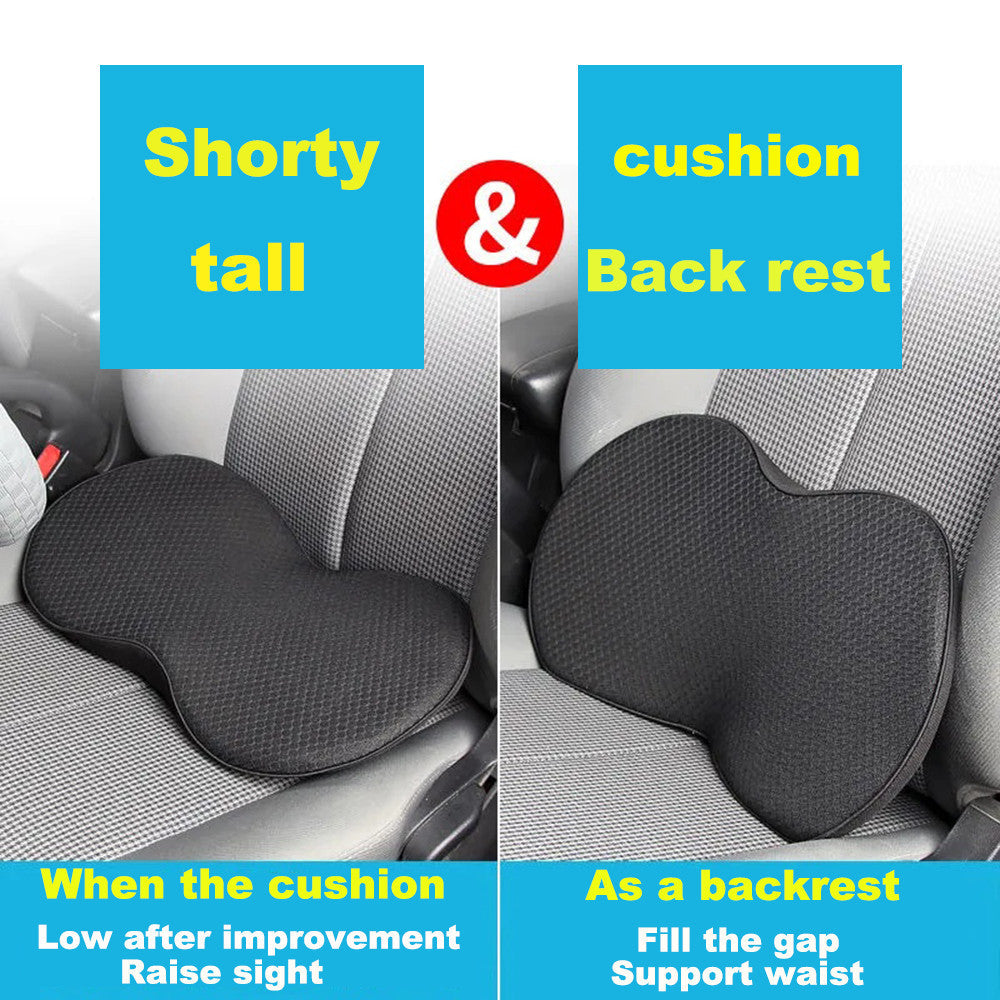 Grey Mini Car Seat Cushion - Memory Foam Height-Boost Cushion with Removable Mesh Cover - Driver Seat Pad for All Seasons