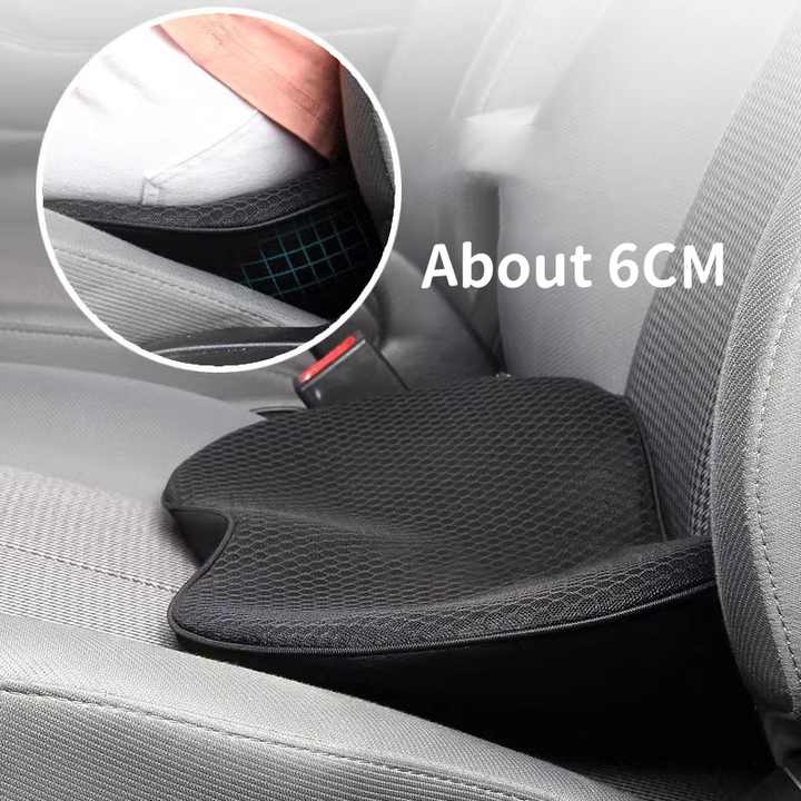 Grey Mini Car Seat Cushion - Memory Foam Height-Boost Cushion with Removable Mesh Cover - Driver Seat Pad for All Seasons