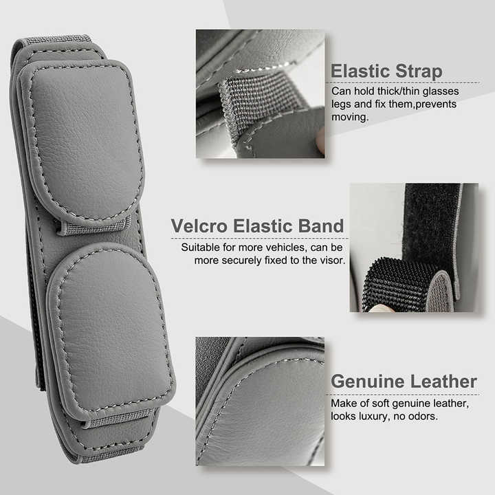 2 Pcs Grey Magnetic Leather Car Sunglasses Clip - Dual-Use Multifunctional Card Holder, Premium Cowhide