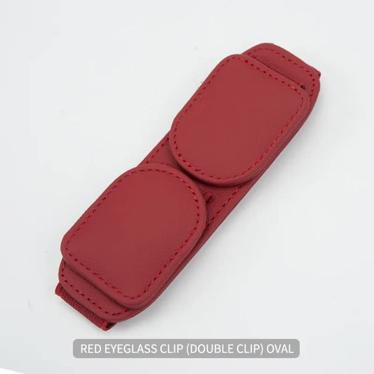 2 Pcs Red Magnetic Leather Car Sunglasses Clip - Dual-Use Multifunctional Card Holder, Premium Cowhide