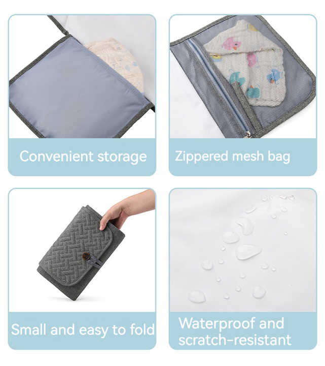 Black Portable Baby Changing Mat - Waterproof, Foldable, Compact Diaper Pad for Travel & Everyday Use