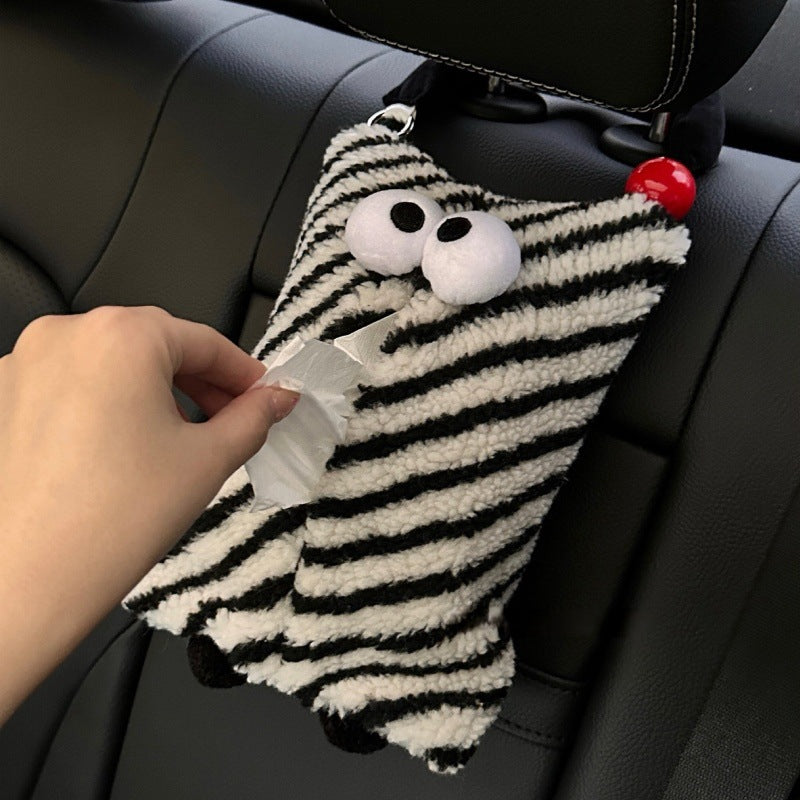 Black And White Cartoon Monster Tissue Box, Plush Tissue Holder for Car or Home, Cute and Fun Design