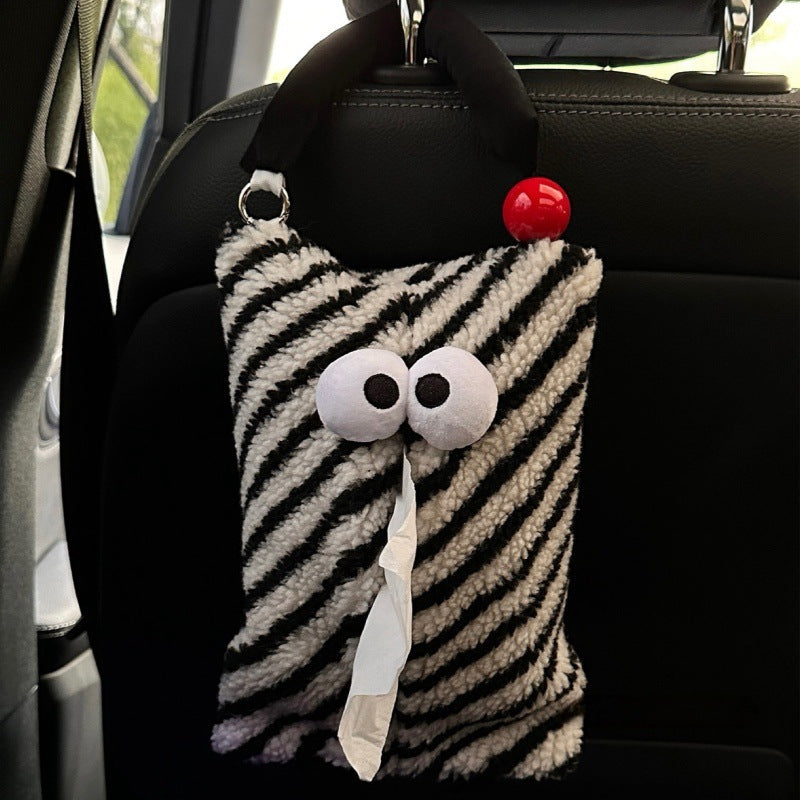 Black And White Cartoon Monster Tissue Box, Plush Tissue Holder for Car or Home, Cute and Fun Design