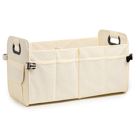 Beige Foldable Car Storage Organizer Basket - 55x32x32cm with Handles, Easy to Fold