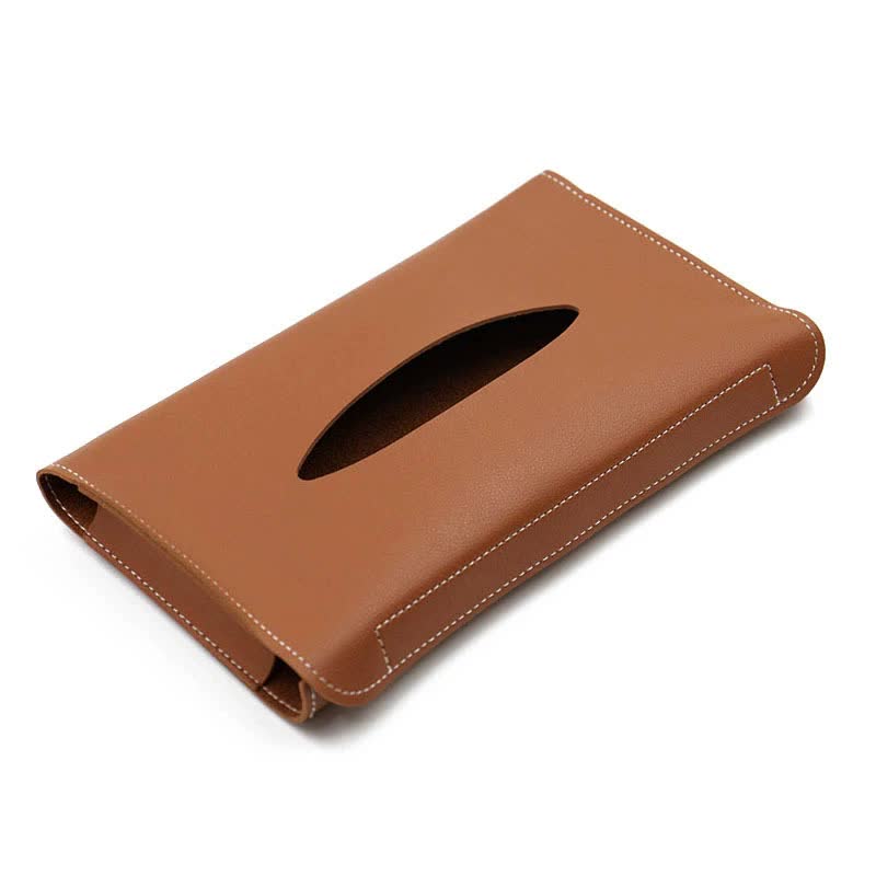 2 pcs Brown Car Sun Visor Tissue Holder - PU Leather Napkin Dispenser for Vehicle Interior