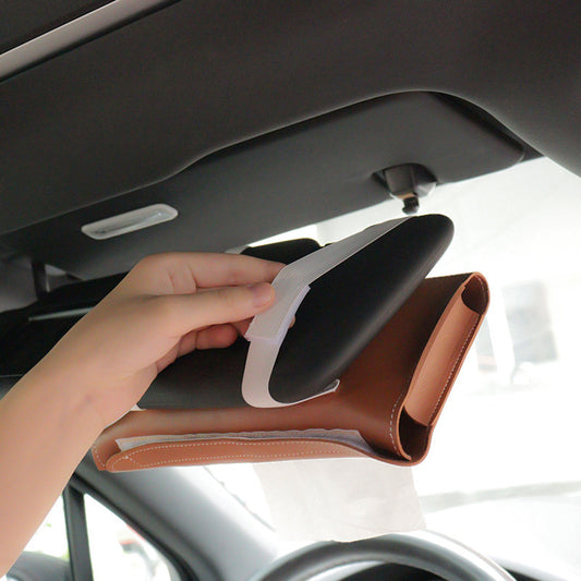 2 pcs Brown Car Sun Visor Tissue Holder - PU Leather Napkin Dispenser for Vehicle Interior