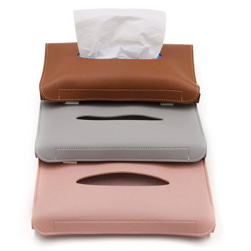 2 pcs Brown Car Sun Visor Tissue Holder - PU Leather Napkin Dispenser for Vehicle Interior